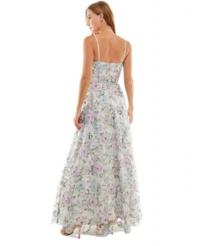 Juniors' Floral-Embroidered Corset Gown White $60.84 Dresses