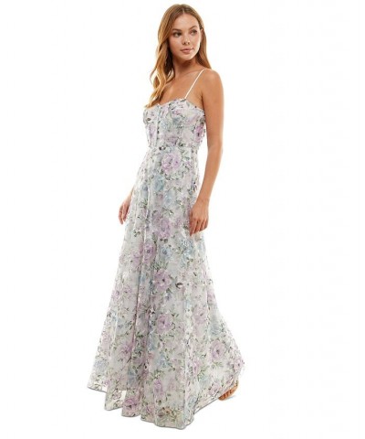 Juniors' Floral-Embroidered Corset Gown White $60.84 Dresses