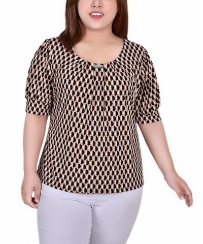 Plus Size Short Sleeve Balloon Sleeve Top Black White Abstract Dot $13.80 Tops