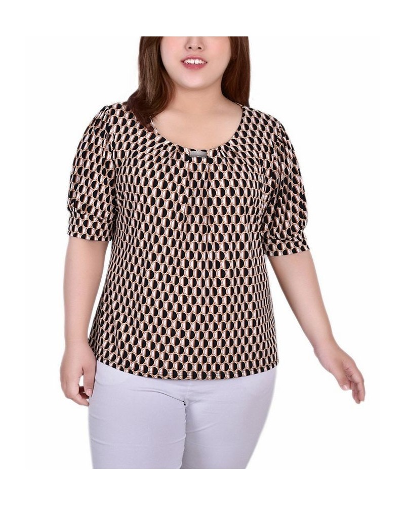 Plus Size Short Sleeve Balloon Sleeve Top Black White Abstract Dot $13.80 Tops