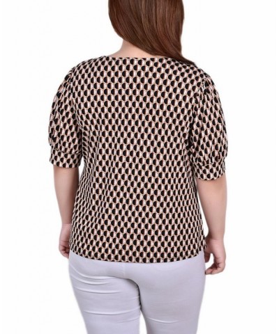 Plus Size Short Sleeve Balloon Sleeve Top Black White Abstract Dot $13.80 Tops