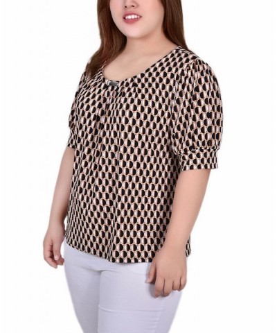 Plus Size Short Sleeve Balloon Sleeve Top Black White Abstract Dot $13.80 Tops