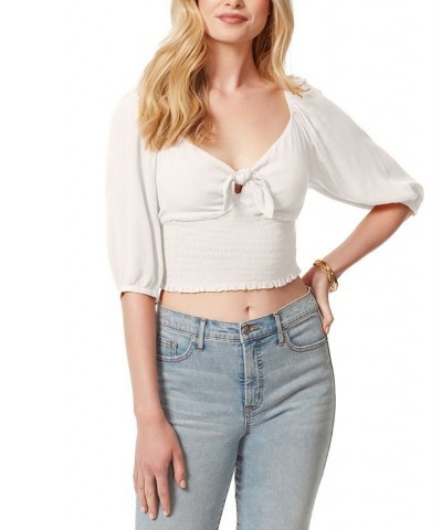 Women's Carey Tie-Front Elbow-Sleeve Top Gardenia $35.78 Tops