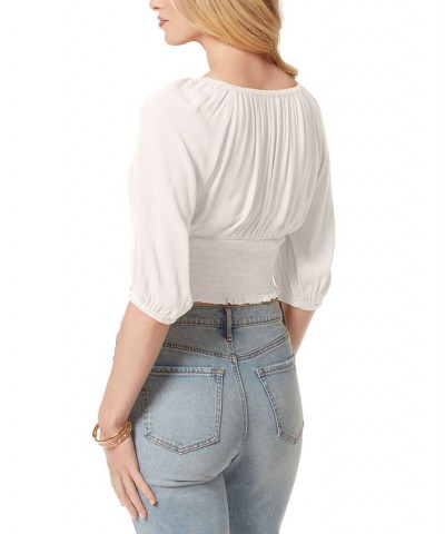 Women's Carey Tie-Front Elbow-Sleeve Top Gardenia $35.78 Tops