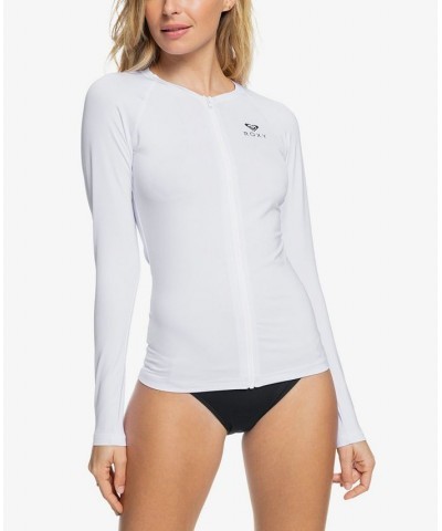 Juniors' Essentials Zip Rash Guard White $24.00 Swimsuits