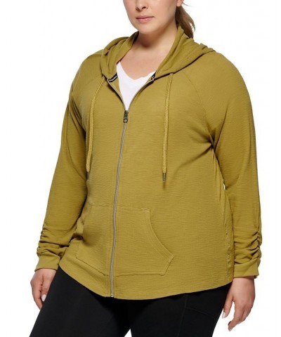 Plus Size Ruched-Sleeve Zip Hoodie Crocodile $17.78 Jackets