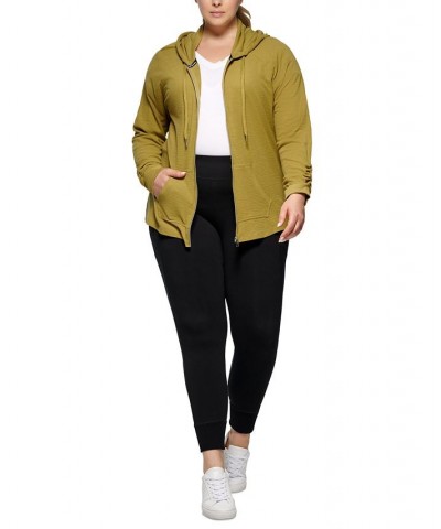 Plus Size Ruched-Sleeve Zip Hoodie Crocodile $17.78 Jackets