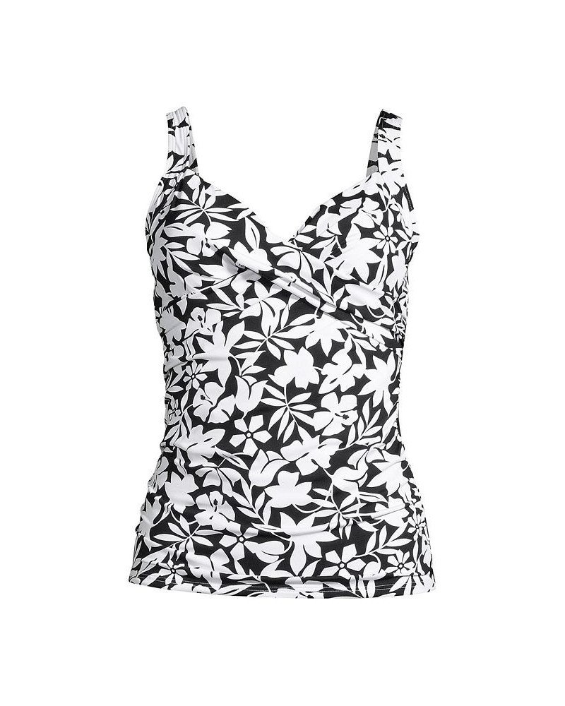 Women's Plus Size Long V-Neck Wrap Underwire Tankini Swimsuit Top Black $44.62 Swimsuits