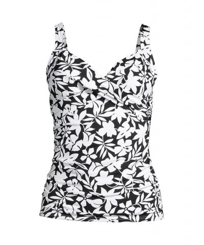 Women's Plus Size Long V-Neck Wrap Underwire Tankini Swimsuit Top Black $44.62 Swimsuits