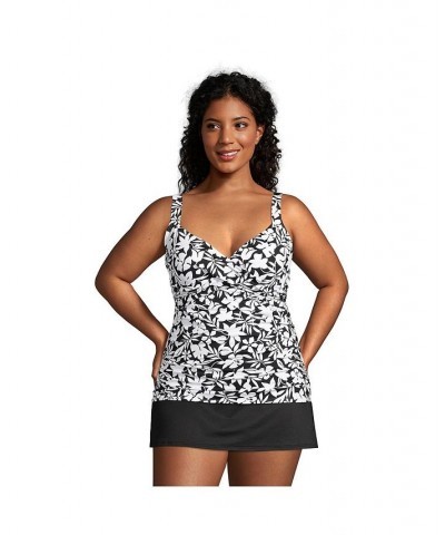 Women's Plus Size Long V-Neck Wrap Underwire Tankini Swimsuit Top Black $44.62 Swimsuits