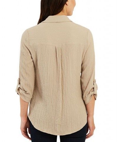 Juniors' Textured Roll-Tab Shirt Sand $22.05 Tops