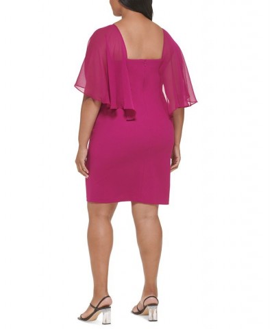 Plus Size Chiffon Cape-Sleeve Sheath Dress Boysenberry $40.28 Dresses