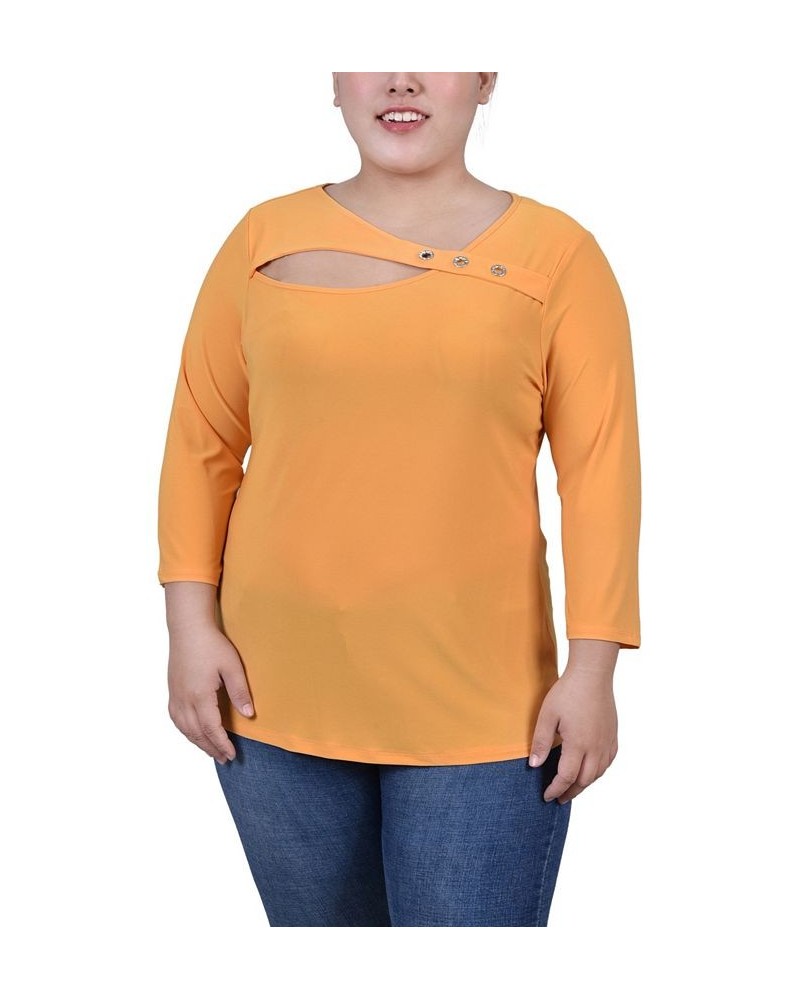 Plus Size 3/4 Sleeve Cutout Top Gold $12.56 Tops