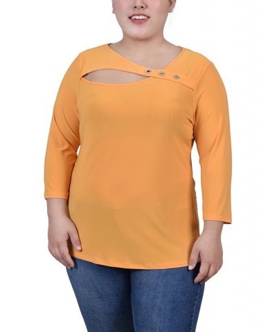 Plus Size 3/4 Sleeve Cutout Top Gold $12.56 Tops