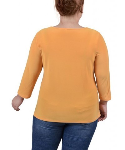 Plus Size 3/4 Sleeve Cutout Top Gold $12.56 Tops