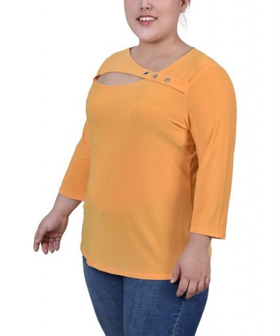 Plus Size 3/4 Sleeve Cutout Top Gold $12.56 Tops