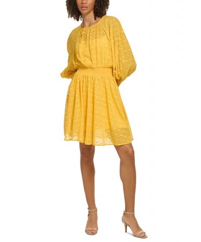 Women's Textured Chiffon Blouson Dress Deep Maize $41.40 Dresses