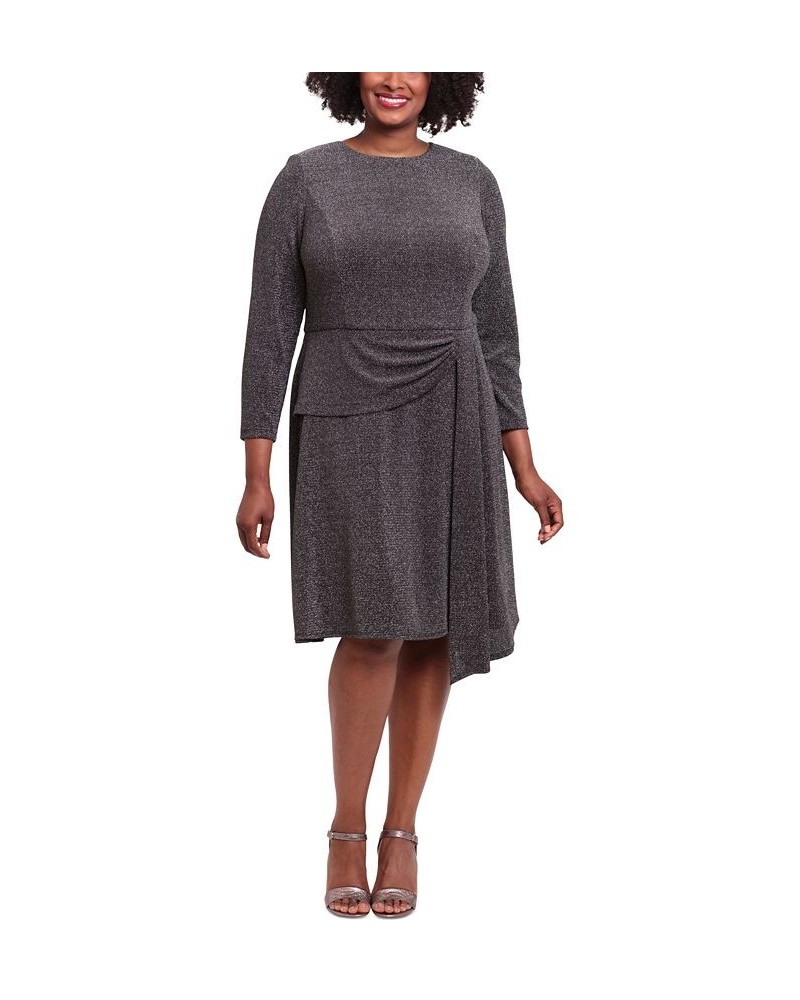 Plus Size Side-Draped Glitter-Knit Dress Black/Silver $52.36 Dresses