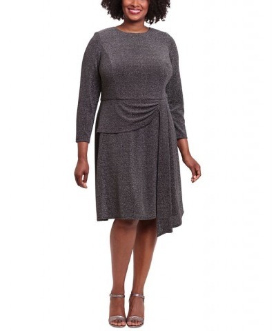 Plus Size Side-Draped Glitter-Knit Dress Black/Silver $52.36 Dresses