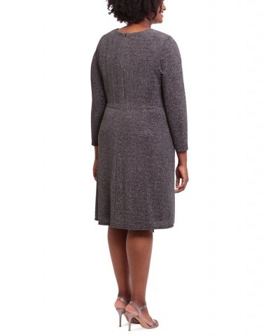 Plus Size Side-Draped Glitter-Knit Dress Black/Silver $52.36 Dresses