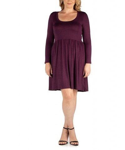 Women's Plus Size Casual Long Sleeves Pleated Dress Purple $21.36 Dresses