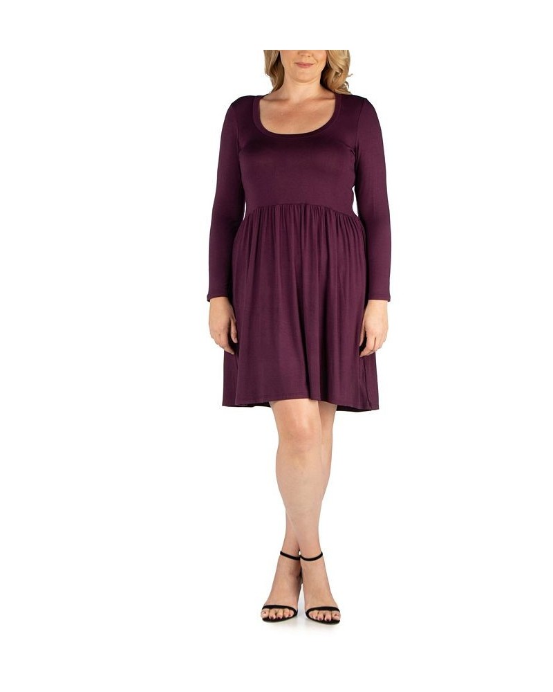 Women's Plus Size Casual Long Sleeves Pleated Dress Purple $21.36 Dresses