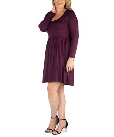 Women's Plus Size Casual Long Sleeves Pleated Dress Purple $21.36 Dresses