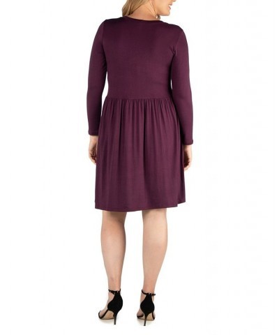 Women's Plus Size Casual Long Sleeves Pleated Dress Purple $21.36 Dresses