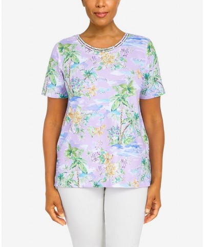 Women's Classics Island Tropical Scene 3/4 Sleeve Top Lilac $27.09 Tops