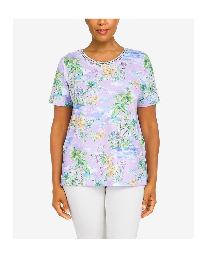 Women's Classics Island Tropical Scene 3/4 Sleeve Top Lilac $27.09 Tops