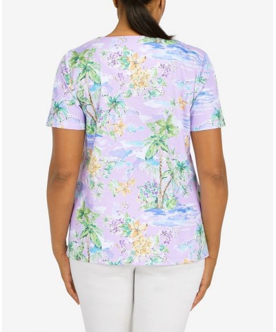 Women's Classics Island Tropical Scene 3/4 Sleeve Top Lilac $27.09 Tops