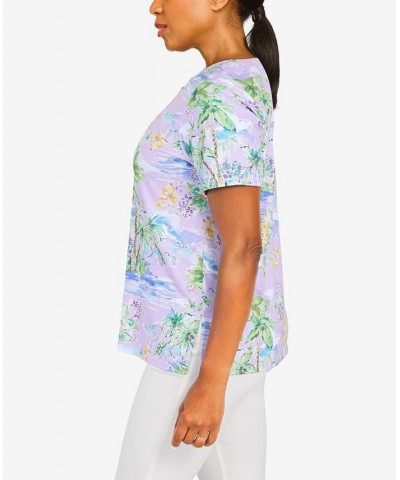 Women's Classics Island Tropical Scene 3/4 Sleeve Top Lilac $27.09 Tops