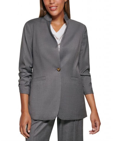 Petite Ruched-Sleeve One-Button Blazer Tin Multi $30.54 Jackets