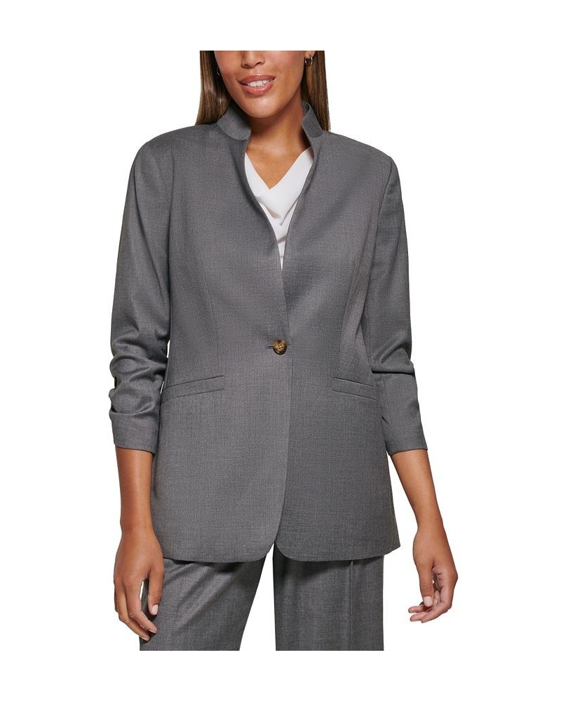 Petite Ruched-Sleeve One-Button Blazer Tin Multi $30.54 Jackets