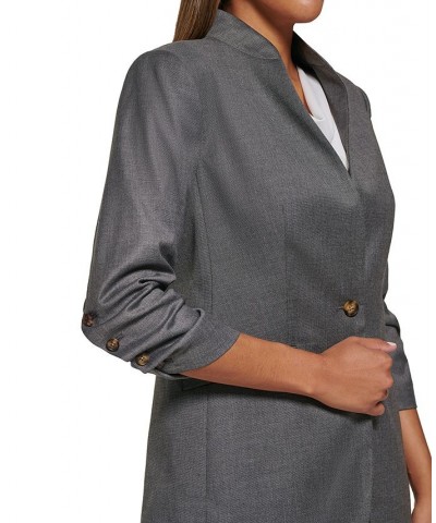 Petite Ruched-Sleeve One-Button Blazer Tin Multi $30.54 Jackets