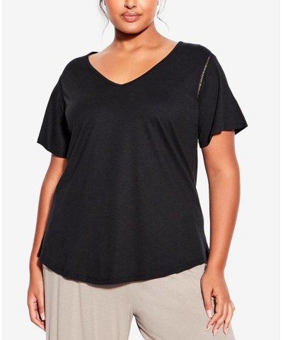 Plus Size Flutter Short Sleeve Plain Top Black $22.68 Tops