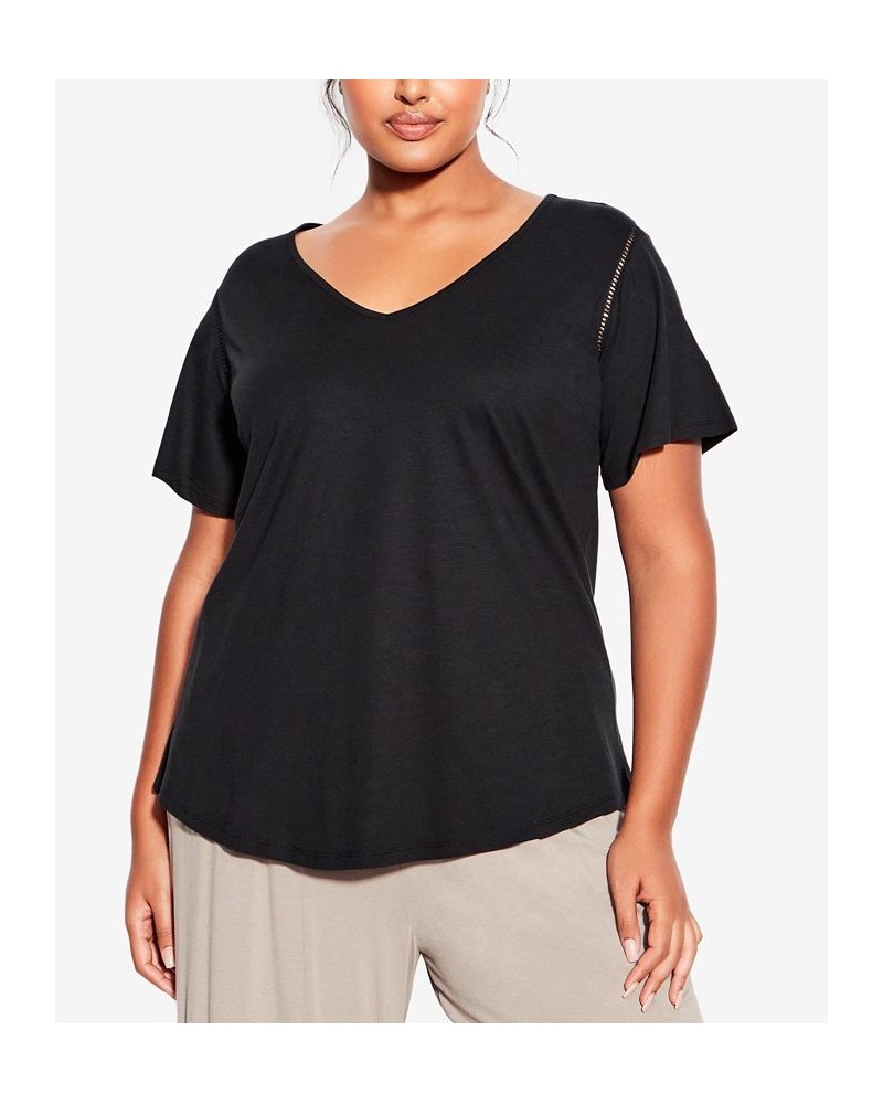 Plus Size Flutter Short Sleeve Plain Top Black $22.68 Tops