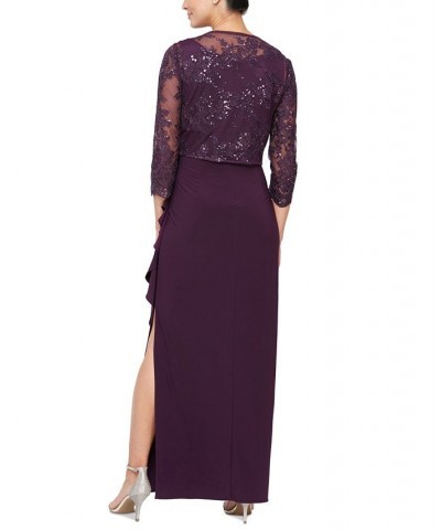 Women's Embroidered Waterfall-Ruffle Dress & Jacket Eggplant $74.70 Dresses