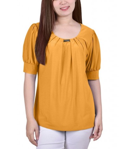 Women's Short Sleeve Balloon Sleeve Top Golden-Tone Glow $18.29 Tops