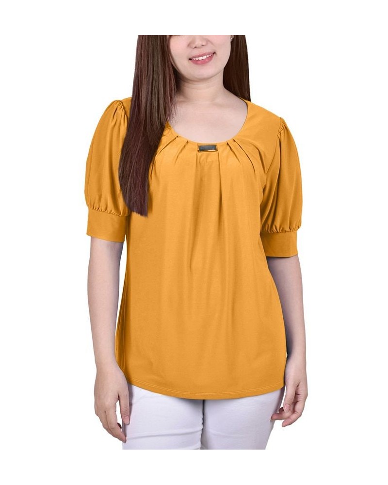 Women's Short Sleeve Balloon Sleeve Top Golden-Tone Glow $18.29 Tops