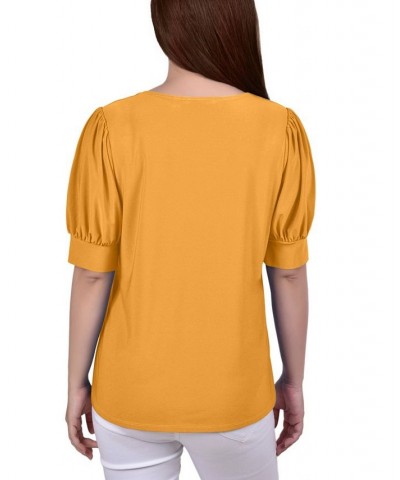 Women's Short Sleeve Balloon Sleeve Top Golden-Tone Glow $18.29 Tops