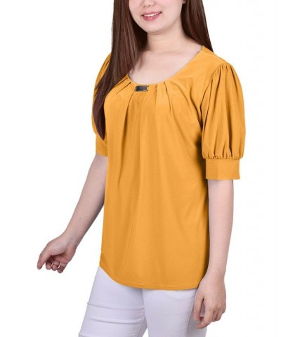 Women's Short Sleeve Balloon Sleeve Top Golden-Tone Glow $18.29 Tops