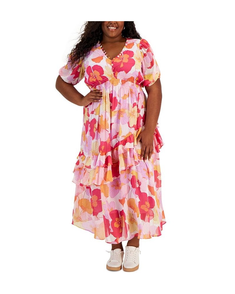 Plus Size Floral-Print A-Line Dress Lilac Fuchia $73.01 Dresses