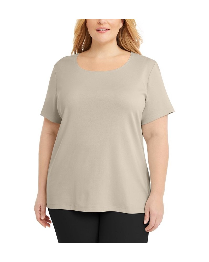 Plus Size Short Sleeve Scoop-Neck Top Gray $8.15 Tops