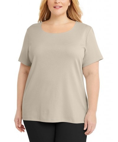 Plus Size Short Sleeve Scoop-Neck Top Gray $8.15 Tops