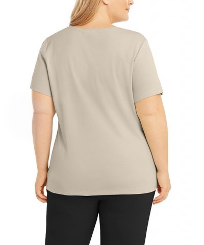 Plus Size Short Sleeve Scoop-Neck Top Gray $8.15 Tops