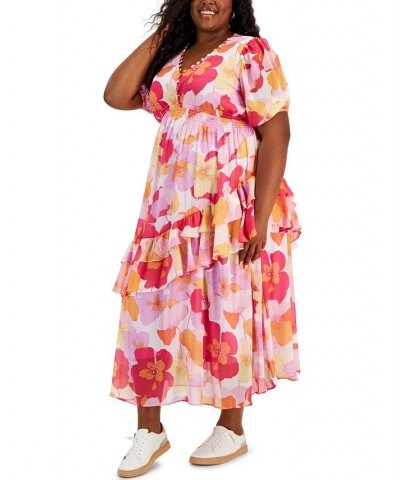 Plus Size Floral-Print A-Line Dress Lilac Fuchia $73.01 Dresses