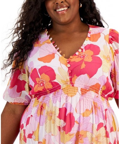 Plus Size Floral-Print A-Line Dress Lilac Fuchia $73.01 Dresses