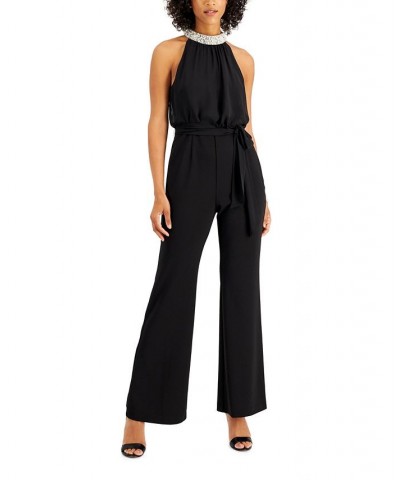 Embellished-Neck Jumpsuit Black $56.70 Pants