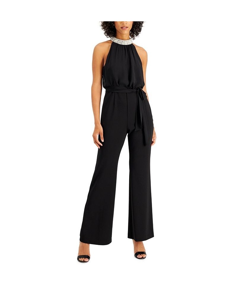 Embellished-Neck Jumpsuit Black $56.70 Pants